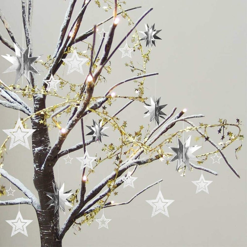 Decor365 Glitter Silver Star Garlands Kit Metallic 3D Star Hanging Paper Garland Multi-shaped Twinkle Star Birthday Party supplies Wedding Baby Shower Christmas Decorations for Nursery Kids Boys Girls Room - Image 5